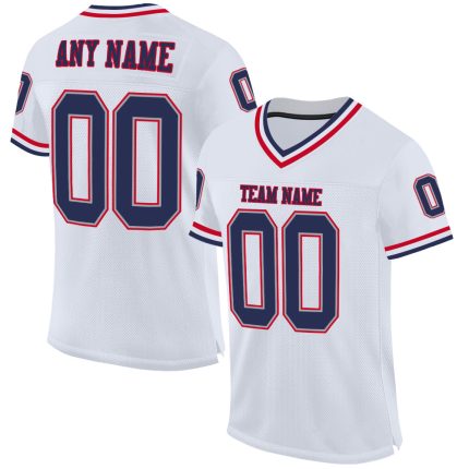 Custom Navy Red Mesh Throwback Football Jersey - Authentic Style 7004 Custom White Navy-Red Mesh Authentic Throwback Football