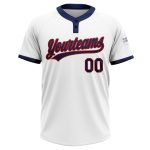 Custom Softball Jersey Unisex Two-Button White Navy-Red Design Custom White Navy-Red Two-Button Unisex Softball Jersey - Image 2