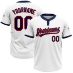 Custom Softball Jersey Unisex Two-Button White Navy-Red Design Custom White Navy-Red Two-Button Unisex Softball Jersey
