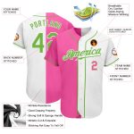 Custom Neon Pink-Green Split Fashion Baseball Jersey - Authentic White Jersey Custom White Neon Green-Pink Authentic Split - Image 3
