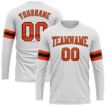 Custom Performance Long Sleeve T-Shirt in White, Orange, and Black Custom White Orange-Black Long Sleeve Performance T-Shirt