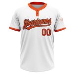 Custom Unisex Two-Button Softball Jersey in White, Orange, and Black Custom White Orange-Black Two-Button Unisex Softball - Image 2