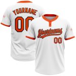 Custom Unisex Two-Button Softball Jersey in White, Orange, and Black Custom White Orange-Black Two-Button Unisex Softball