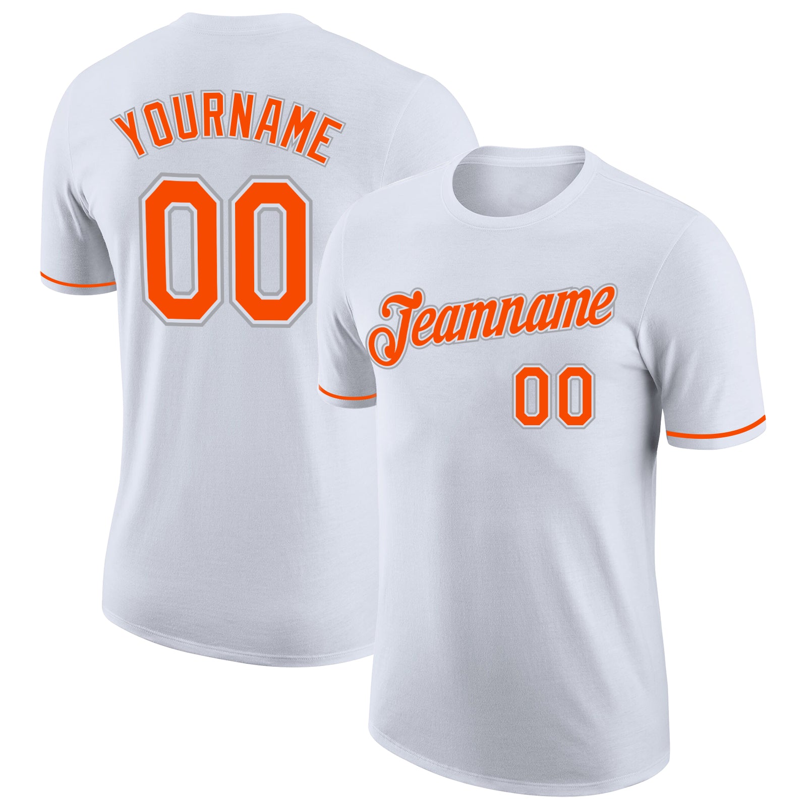 Custom Performance T-Shirt in White, Orange, Gray - Ideal for Sports and Casual Wear Custom White Orange-Gray Performance