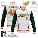 Custom Two Tone Varsity Letterman Jacket - White Orange-Green Bomber Full-Snap Custom White Orange-Green Bomber Full-Snap - Image 3