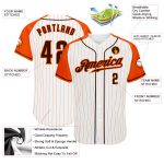 Custom Brown Orange Pinstripe Authentic Baseball Jersey with Raglan Sleeves Custom White Orange Pinstripe Brown-Orange Authentic - Image 3