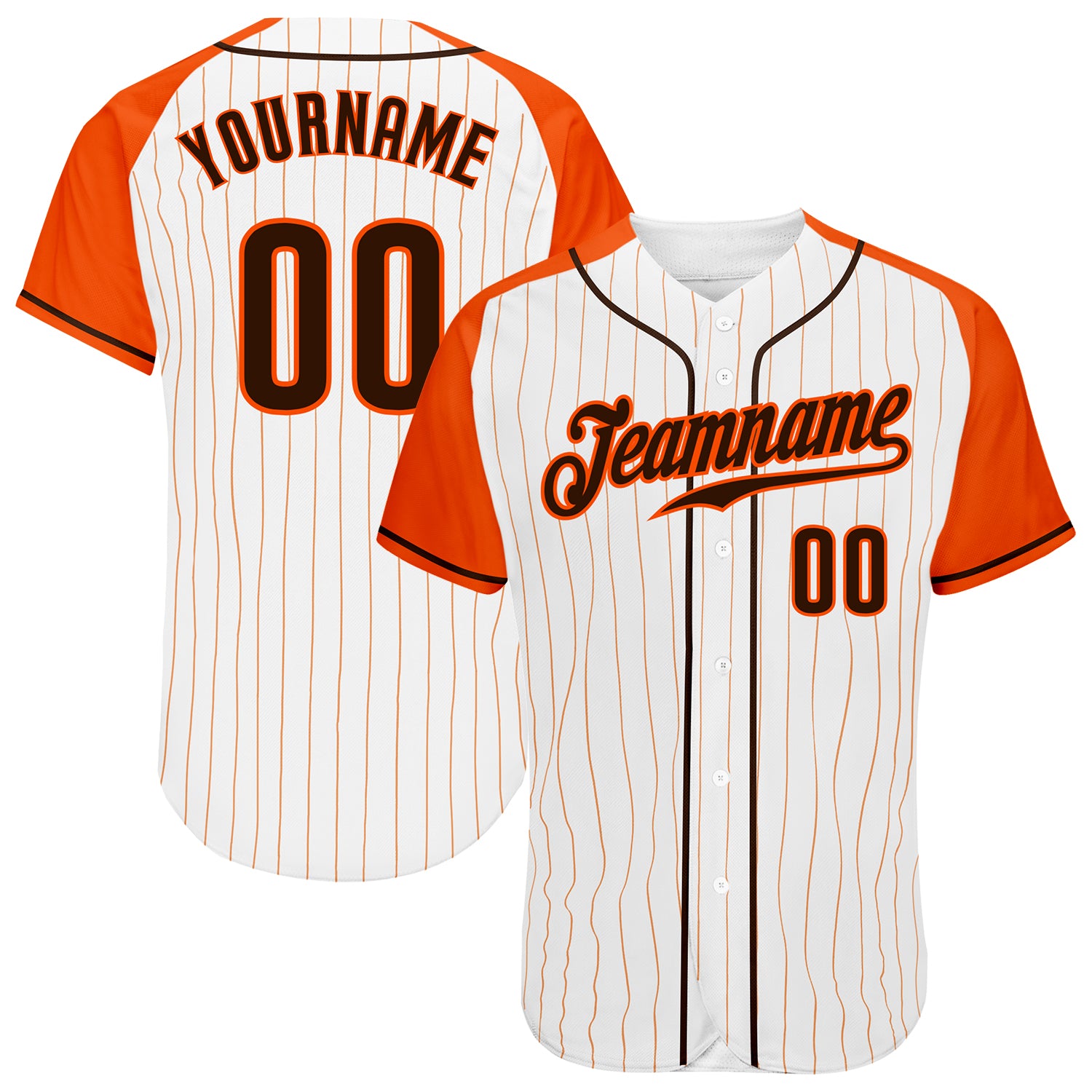 Custom Brown Orange Pinstripe Authentic Baseball Jersey with Raglan Sleeves Custom White Orange Pinstripe Brown-Orange Authentic