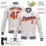 Custom Orange Navy Pinstripe Full-Snap Varsity Bomber Letterman Jacket Custom White Orange Pinstripe Orange-Navy Bomber Full-Snap - Image 3