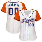Custom Orange Pinstripe Baseball Jersey - Royal-Orange Authentic Raglan Sleeves Custom White Orange Pinstripe Royal-Orange - Image 2