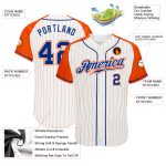 Custom Orange Pinstripe Baseball Jersey - Royal-Orange Authentic Raglan Sleeves Custom White Orange Pinstripe Royal-Orange - Image 3