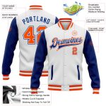Custom Varsity Letterman Bomber Jacket Orange Royal Two-Tone Full-Snap White Custom White Orange-Royal Bomber Full-Snap Varsity - Image 3