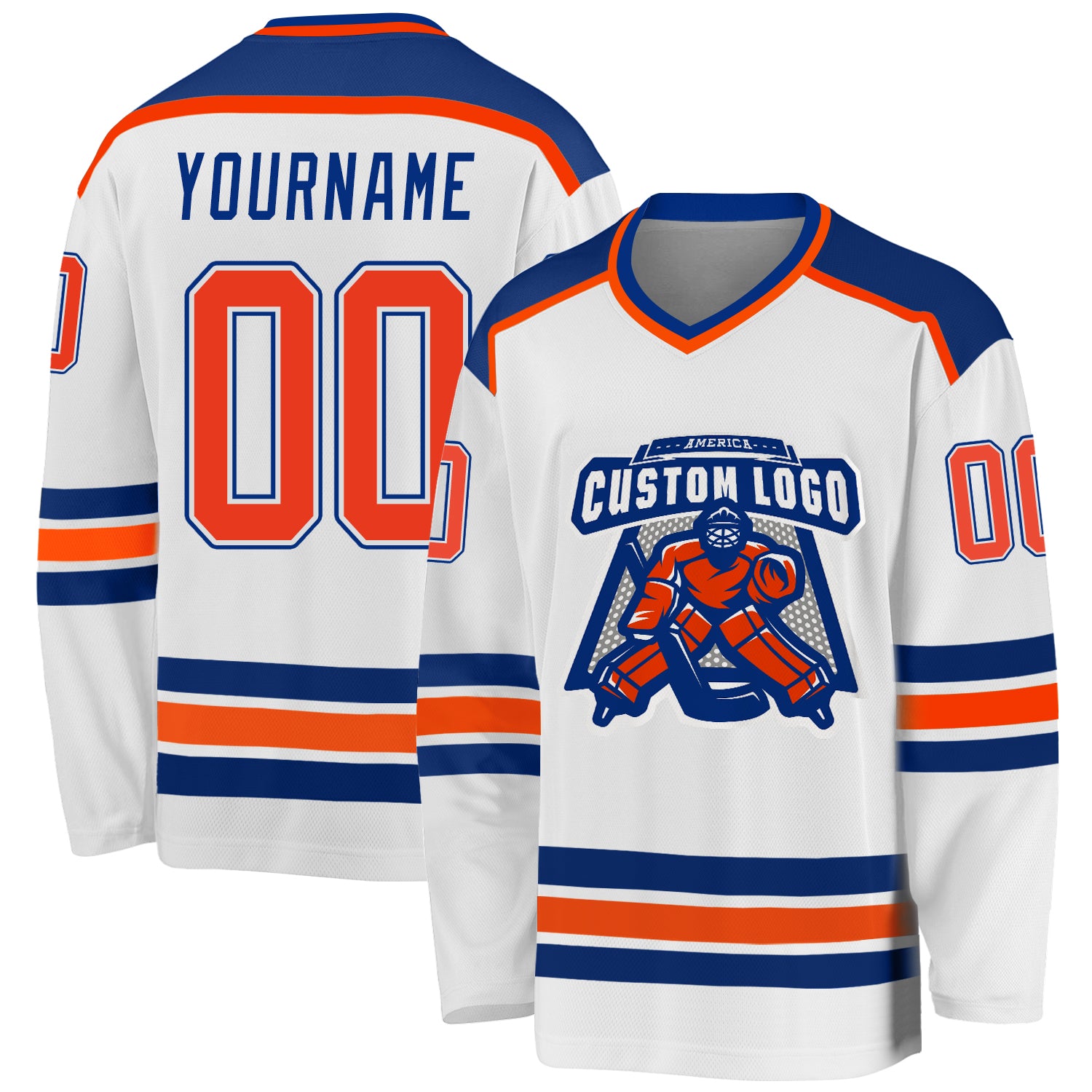 Custom White Orange-Royal Hockey Jersey Custom Orange and Royal Hockey Jersey - Personalized White Team Jersey Custom White Orange-Royal Hockey Jersey - Image 1