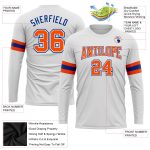 Custom Performance T-Shirt for Men, Long Sleeve in White with Orange-Royal Accents Custom White Orange-Royal Long Sleeve - Image 3