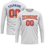 Custom Performance T-Shirt for Men, Long Sleeve in White with Orange-Royal Accents Custom White Orange-Royal Long Sleeve - Image 2