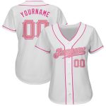 Custom Authentic Pink White Baseball Jersey for Men and Women Custom White Pink Authentic Baseball Jersey - Image 2