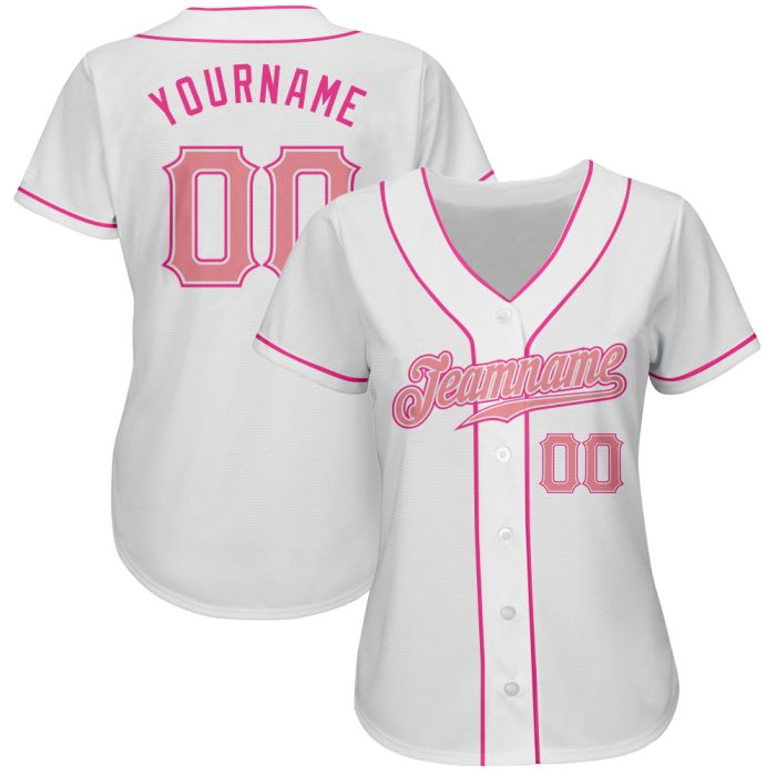 Custom Authentic Pink White Baseball Jersey for Men and Women Custom White Pink Authentic Baseball Jersey - Image 2
