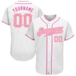 Custom Authentic Pink White Baseball Jersey for Men and Women Custom White Pink Authentic Baseball Jersey