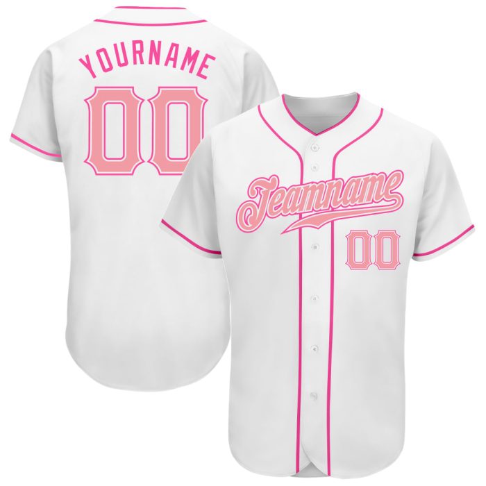 Custom Authentic Pink White Baseball Jersey for Men and Women Custom White Pink Authentic Baseball Jersey - Image 1