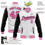 Custom Letterman Jacket Two Tone White Pink Black Full-Snap Varsity Bomber Custom White Pink-Black Bomber Full-Snap Varsity - Image 3