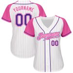 Custom Pink White Pinstripe Raglan Sleeves Baseball Jersey - Authentic, Purple-Pink Design Custom White Pink Pinstripe Purple-Pink - Image 2