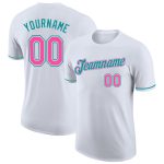 Custom Performance T-Shirt in White, Pink, and Teal - Comfortable Activewear for Women Custom White Pink-Teal Performance