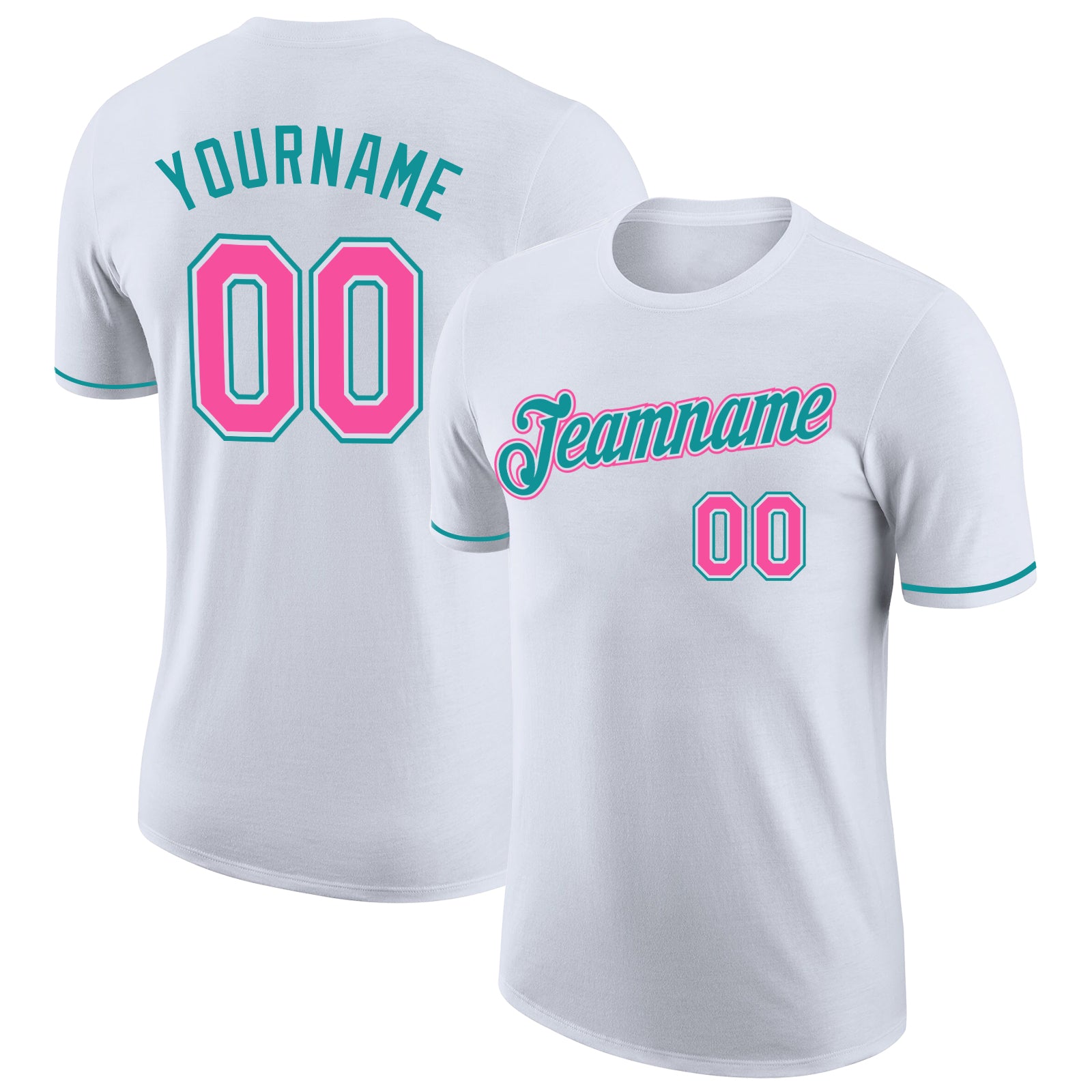 Custom Performance T-Shirt in White, Pink, and Teal - Comfortable Activewear for Women Custom White Pink-Teal Performance