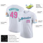 Custom Performance T-Shirt in White, Pink, and Teal - Comfortable Activewear for Women Custom White Pink-Teal Performance - Image 2