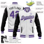 Custom Two Tone Bomber Jacket - White Black Purple Full-Snap Varsity Letterman Custom White Purple-Black Bomber Full-Snap - Image 3