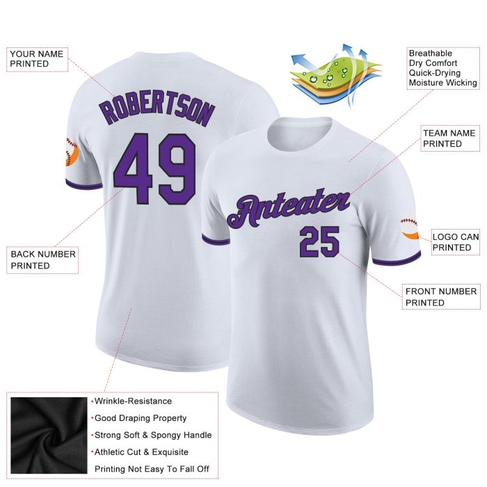 Custom Performance T-Shirt in White Purple and Black Colors Custom White Purple-Black Performance T-Shirt - Image 2