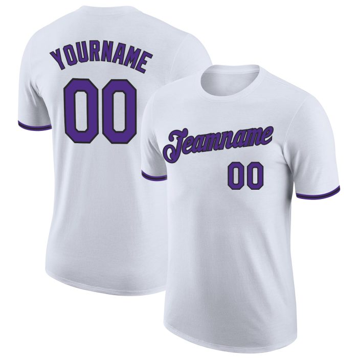 Custom Performance T-Shirt in White Purple and Black Colors Custom White Purple-Black Performance T-Shirt - Image 1