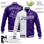 Custom White Purple Varsity Letterman Bomber Jacket Full-Snap Fashion Outerwear Custom White Purple Bomber Full-Snap Varsity - Image 3