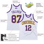 Custom Authentic Basketball Jersey - White Purple Gold Throwback Design Custom White Purple-Gold Authentic Throwback Basketball - Image 2