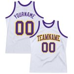 Custom Authentic Basketball Jersey - White Purple Gold Throwback Design Custom White Purple-Gold Authentic Throwback Basketball