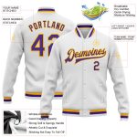 Custom Bomber Jacket in White Purple Gold - Full-Snap Varsity Letterman Style Custom White Purple-Gold Bomber Full-Snap Varsity - Image 3