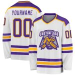 Purple Gold Custom Hockey Jersey - Personalized White Team Jersey Custom White Purple-Gold Hockey Jersey