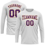 Custom Performance T-Shirt in White Purple Gold - Long Sleeve Athletic Top Custom White Purple-Gold Long Sleeve Performance - Image 2