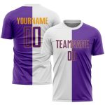 Custom Soccer Uniform Jersey White Purple Gold Sublimation Split Fashion Design Custom White Purple-Gold Sublimation Split