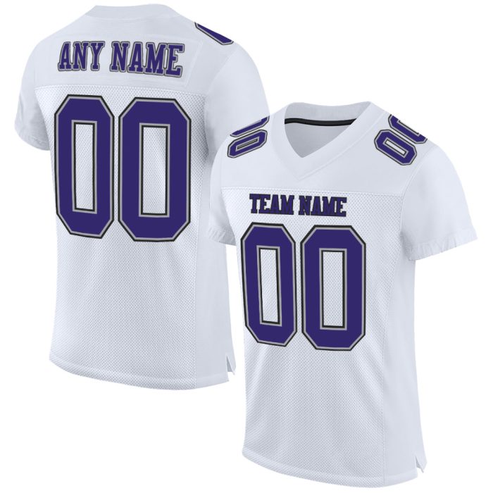 Authentic Football Jersey - Custom White Purple Gray Black Mesh Design Custom White Purple Gray-Black Mesh Authentic Football - Image 1