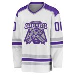 Custom Hockey Jersey in White Purple and Gray Colors Custom White Purple-Gray Hockey Jersey - Image 2