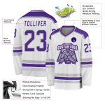 Custom Hockey Jersey in White Purple and Gray Colors Custom White Purple-Gray Hockey Jersey - Image 3