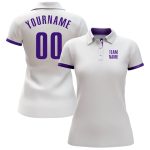 Custom Performance Golf Polo Shirt - White and Purple Design for Men and Women Custom White Purple Performance Golf Polo - Image 2