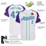 Custom Aqua Purple Pinstripe Baseball Jersey with Raglan Sleeves - Authentic Style Custom White Purple Pinstripe Aqua-Purple - Image 3