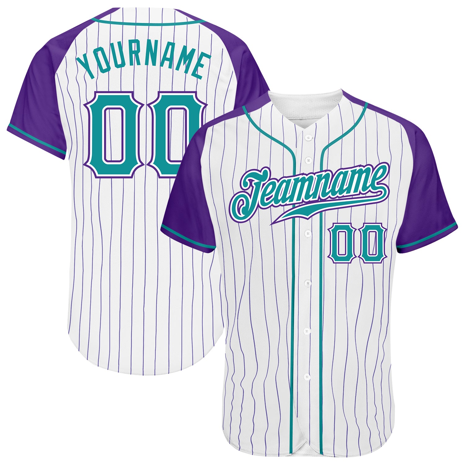 Custom Aqua Purple Pinstripe Baseball Jersey with Raglan Sleeves - Authentic Style Custom White Purple Pinstripe Aqua-Purple