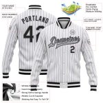 Custom White Purple Pinstripe Bomber Varsity Letterman Jacket - Black Gray Full-Snap Design Custom White Purple Pinstripe - Image 3