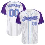 Custom Light Blue Purple Pinstripe Baseball Jersey with Authentic Raglan Sleeves Custom White Purple Pinstripe Light Blue-Purple