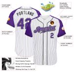Custom Purple Gray Pinstripe Baseball Jersey with Authentic Raglan Sleeves in White and Purple Custom White Purple Pinstripe - Image 3