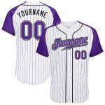Custom Purple Gray Pinstripe Baseball Jersey with Authentic Raglan Sleeves in White and Purple Custom White Purple Pinstripe