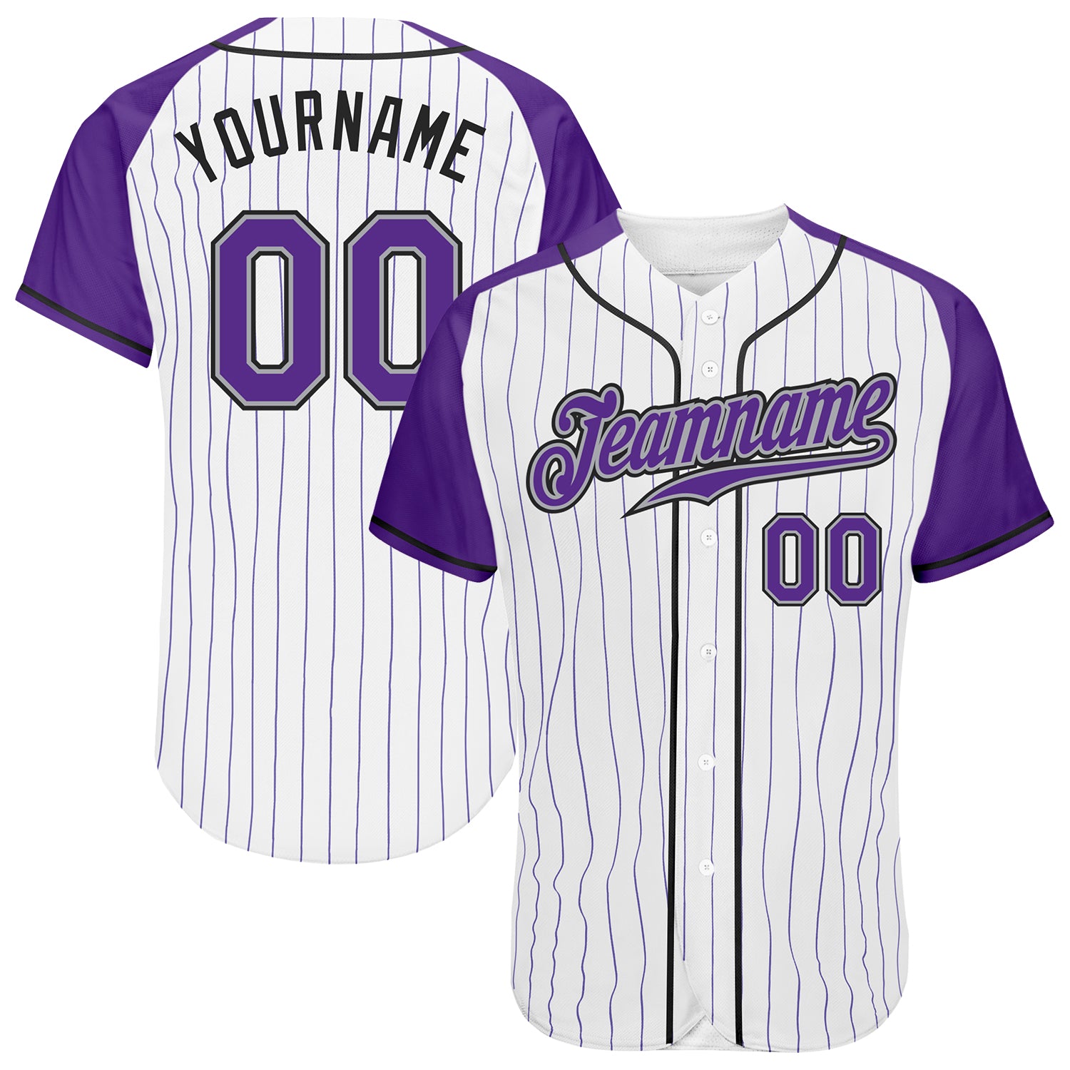 Custom Purple Gray Pinstripe Baseball Jersey with Authentic Raglan Sleeves in White and Purple Custom White Purple Pinstripe