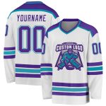 Custom Hockey Jersey in White Purple and Teal - Personalized Team Sports Apparel Custom White Purple-Teal Hockey Jersey