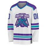 Custom Hockey Jersey in White Purple and Teal - Personalized Team Sports Apparel Custom White Purple-Teal Hockey Jersey - Image 2